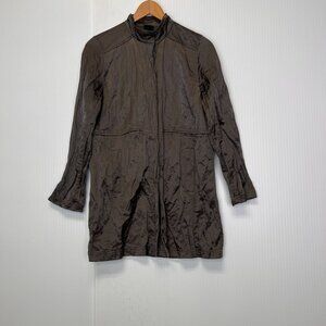 Eileen Fisher Jacket Women Small Petite Metallic Crinkle Steel Satin Coat Core
